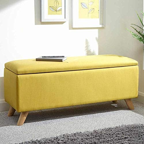 BAKAJI Cassapanca Pouf Contenitore Poggiapiedi Camera da Letto Panca Sgabello Struttura in Legno Rivestimento in Tessuto Hopsack Seduta Apribile Imbottita 103 X 40 X 44.5 cm (Mostarda)