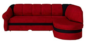 MOEBLO Ecksofa mit Schlaffunktion mit Bettkasten Couch L-Form Polstergarnitur Wohnlandschaft Polstersofa mit Ottomane Couchgranitur - Juliano (Rot+ Schwarz (Alova 46+ Alova 04), Ecksofa Rechts)