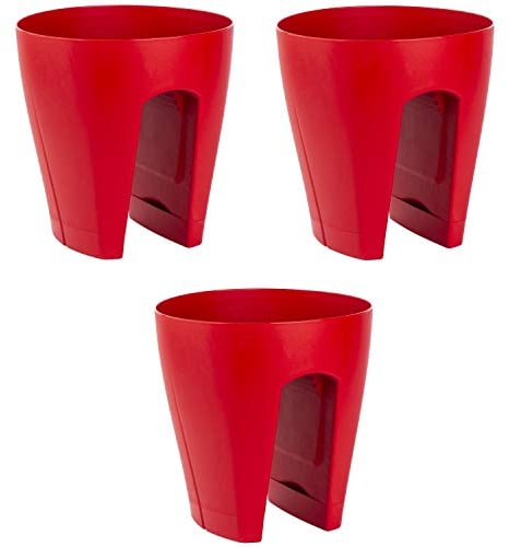 ENGELLAND 3 x Blumentopf für Balkon-Geländer, Farbe: Rot, Blumenkasten, Balkonkiste, 9 Liter, Kunststoff, Außenbereich, B Ø 29 x H 30 cm