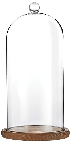 11 Inch Cloche Glass Dome with Base for Plants, Food, and Candles (5.1 x 5.1 x 10 In)