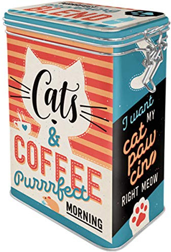 Nostalgic-Art Retro Aromadose, 1,3 l, Cats & Coffee – Geschenk-Idee für Katzen-Besitzer, Blech-Dose mit Aromadeckel, Vintage Design