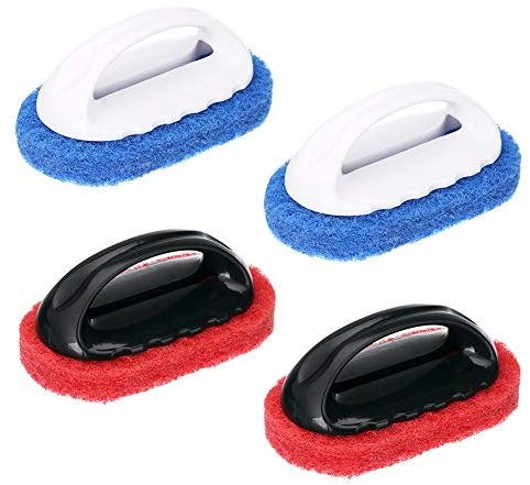 4 Pcs Cleaning Scrub with Handle Kit Abrasive Pads Brush Bathtub Tile Cleaning Sponge Brush Quick Clean Heavy Duty Griddle Pad BBQ Grill Pan Cleaner Brush for Kitchen Bathroom Cleaning Supplies