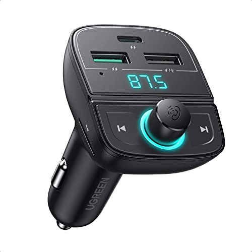UGREEN Transmisor FM Bluetooth 5.0 Adaptador Bluetooth FM Cargador de Coche PD 20W y Quick Charge 3.0, Adaptador de Radio Inalámbrico Reproductor MP3 con LED LUZ Soporta Tarjeta TF y USB Disk