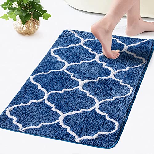 MIULEE Badematte rutschfest Badteppich Waschbar Badvorleger Badzimmermatte Weich Mikrofaser Duschvorleger Fußmatte Dekorativ Teppich Marokko Badezimmerteppich Badezimmer Wohnzimmer 50x80cm Dunkelblau