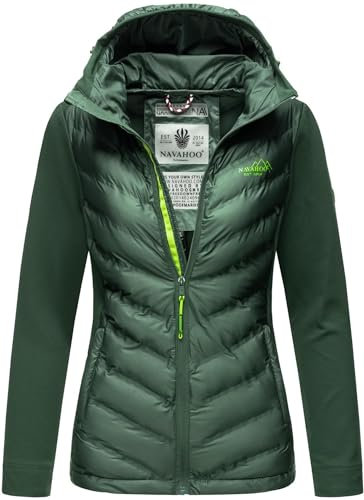 Navahoo Damen Fleece Hybrid Jacke Wanderjacke Kapuzenjacke B852 [B852-Nimm-Dunkelgrün-Gr.M]