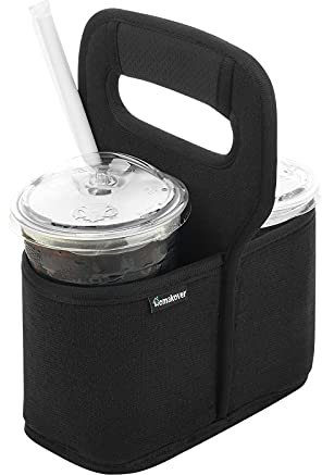 Cup Drink Carrier with Handle, Reusable Coffee Cup Holder for Hot or Cold Drinks, Sturdy Frame and Solid Base (2 Cups, Black)