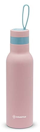 Osama - Gourde Isotherme 500 ML INOX Antibactérienne - Bouteille Isotherme Idéale comme Gourde Enfant, Gourde Sport et Travail, 24h Cold et 12h Hot, Hermétique et Antidérapant, 8x8x24, Rose/Pétrole