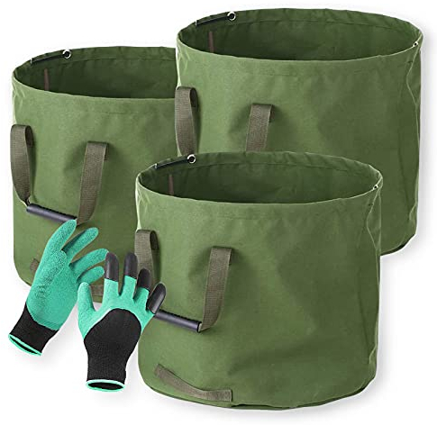 Ledph 1/2/3/4 X Gartensäcke Grünabfall, 95L Abfallsack Garten mit Griffe, Faltbar Rasensack aus Segeltuch, Unkrautsack Groß, Wasserdichtes und ReißFeste,3pcs