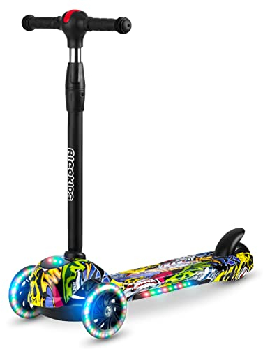 Ricokids LED Scooter 3 Räder Kinder-Roller Höhenverstellbarer Cityroller Faltbarer Tretroller Klappbar Dreiradscooter LOCO Tragfähigkeit 25 kg für Kinder ab 3 Jahren (Schwarz)