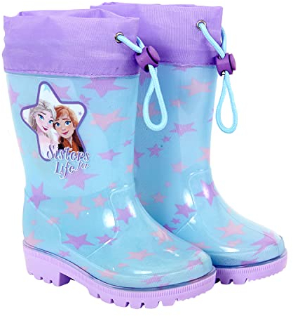 Stivaletti Pioggia Bambina con Anna Elsa Frozen - Stivali Disney Gomma Celeste e Lilla con Stelle - Galosce per Bimba Impermeabili con Suola Antiscivolo e Chiusura a Coulisse (Celeste, 22/23 EU)