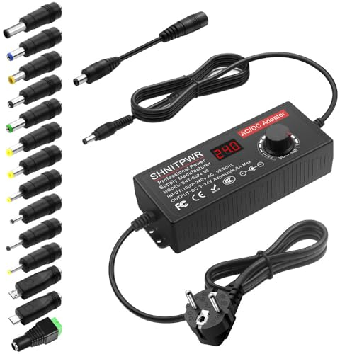 SHNITPWR 4A 96W Verstellbarer Netzadapter 3.5V-24V Universal Netzteil DC 3.5V 6V 9V 12V 15V 19V 20V 24V Power Adapter mit 14 Tipps & Polaritätskabel für Haushaltselektronik LED-Streifen