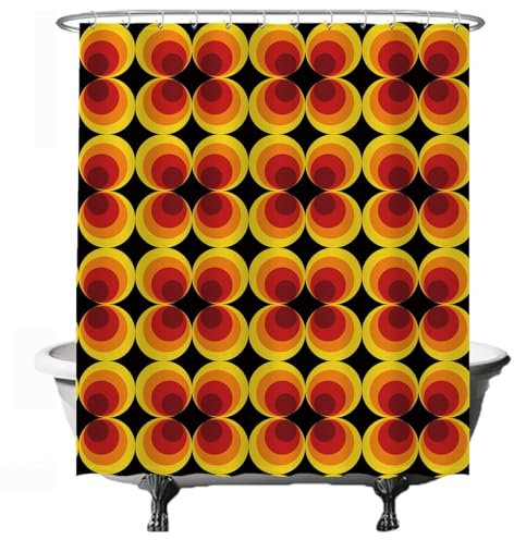 Ulticool Duschvorhang - Retro Vintage Flowers Floral 60er 70er - 180 x 200 cm - Waschbar - Anti Schimmel - mit 12 Ringen - Flower Power Orange Gelb Braun