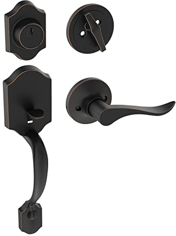 HOSOM Front Door Handle and Deadbolt Set, Front Door Lock Set with Reversible Handle Lever Entry Handleset Exterior with Single Cylinder Deadbolt, Reversible for Right and Left, Oil Rubbed Bronze