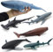 Mostop Set di 6 personaggi di squali e balene, giocattolo per bambini, 28 – 37 cm, grandi dimensioni, oceano, oceano, marino, animale marino, adatto per bambini o come decorazione