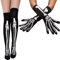 TIANHOO 2 Paar Halloween Skeleton Schwarze Skelettstrümpfe und Handschuhe, Schwarz Tod Knochen Strümpfe Overknees Skelett-Handschuhe für Halloween Dekoration Party Cosplay Kostüm