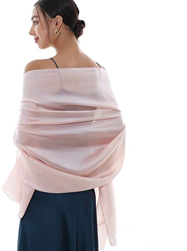 RIIQIICHY Ladies Pink Scarf Pashmina Shawls and Wraps for Weddings Like Silk Chffion Scarf for Women Evening Dresses