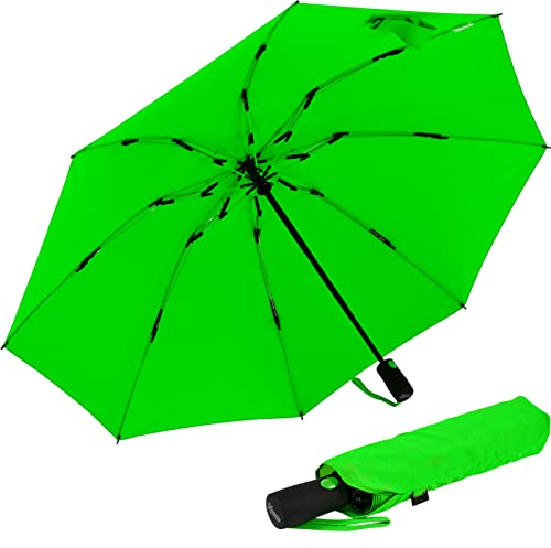 iX-brella Sturmschirm Voll-Fiberglas Taschenschirm groß 106 cm - mit farbigen Speichen - neon-grün