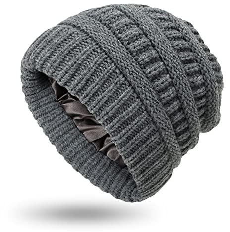 YAMEIZE Soft Knit Hat für Damen - und Herren Warme Slouchy Beanie Mütze mit Seide Lined Baumwolle Wintermütze für Mädchen im Freien