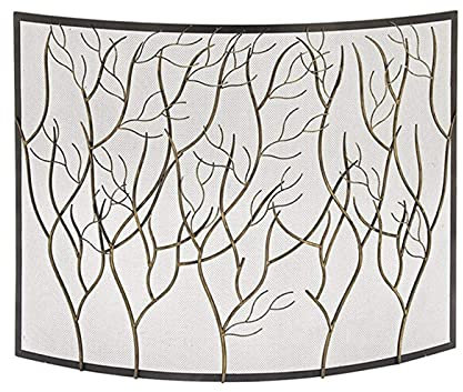 FLBT Kaminschutzgitter im Retro-Stil aus Messing， Auffälliges und einzigartiges Zweigdekor Gewölbter Feuerschutzgitter Freistehender Funkenschutz für Feuerstelle， 99 × 83 cm Needed