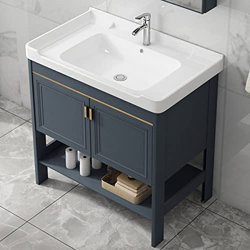 Waschbecken mit Unterschrank Waschplatz Waschtisch ,Keramikwaschbecken Waschbeckenunterschrank Keramik-Waschbecke Badmöbel Set Badezimmer Waschtischunterschrank Handwaschbecken Spülbecken Waschschale