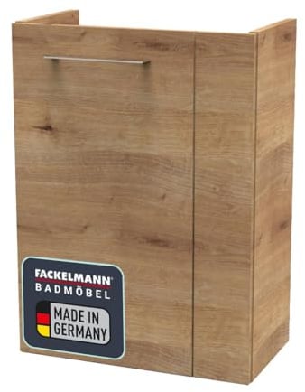 FACKELMANN Milano Waschbeckenunterschrank schmal – Unterschrank für Waschtisch im Gäste-WC (44 cm x 60 cm x 24,3 cm) – Türanschlag Links – SBC Badezimmerschrank hängend in Braun hell