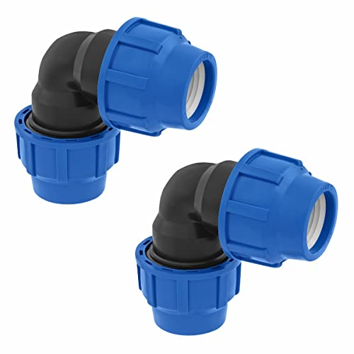 SmartProduct 32mm PE Rohr Verschraubung Winkel 90 Grad PN16 DVGW Trinkwasser zertifiziert – 32 mm Klemmverbinder für Innen- und Außeninstallationen – PP Kupplung für PE80 PE100 Rohren - 2er-Pack