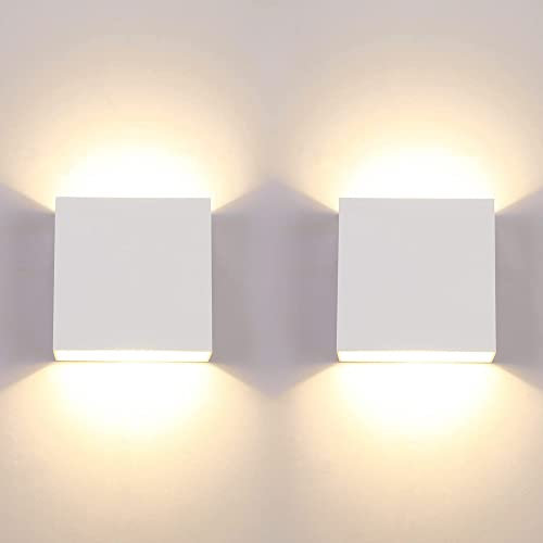 CHEVVY 2 Piezas Aplique LED de Pared Interior 7W Impermeable Blanco Lampara Moderna Cálido 3000K Lampara Pequeña Cuadrada para Dormitorio Pasillo