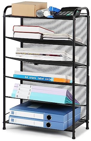 Syeeiex Große Schreibtisch Organizer 6-Tier Ablagefächer Stapelbar Metall Büro Organizer Dokumentenablage Zeitungsständer für Akten, Bücher, Zeitungen, Schreibwaren und Bürozubehör, Schwarz