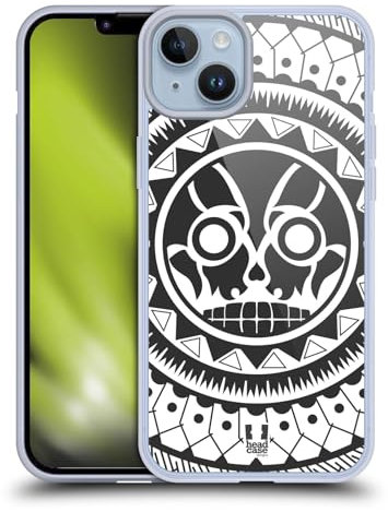 Head Case Designs Calavera Patrones polinesios Caso de Gel Suave Compatible con Apple iPhone 14 Plus