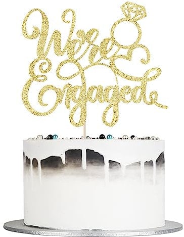 Auteby We're Engaged Cake Topper, Glitter Engagement Party Cake Decorations (gold)