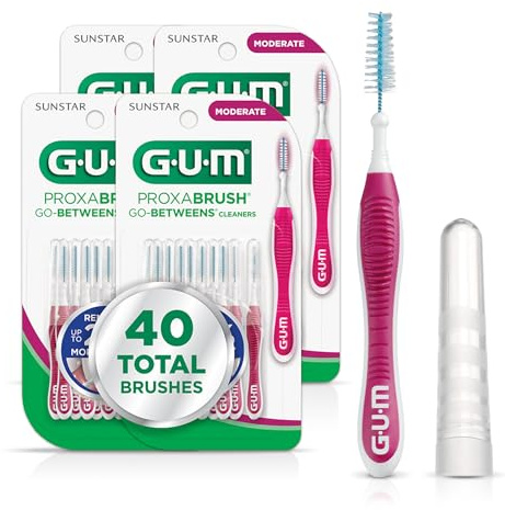 GUM Proxabrush Go-Betweens - Moderate - Interdental Brushes - Soft Bristled Dental Picks for Plaque Removal Health - Safe for Braces & Dental Devices, 10 Count (Pack of 4) 40 Total