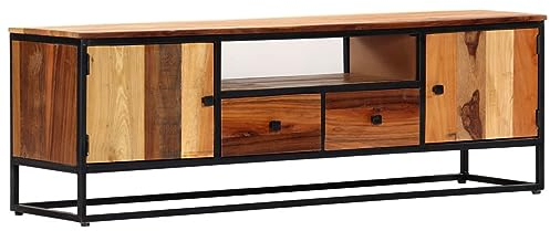 ZEYUAN TV-Schrank, Fernsehtisch, Tv Lowboard, Fernsehschrank, Tv Bank, Tv Table, Tv Kommode, 120x30x40 cm Massives Altholz und Stahl