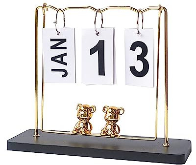 Moderner Bären-Kalenderhalter Holz, Tischkalender und Präsentationsständer Naturholz für Zuhause und Büro, einfach zu bedienen und langlebiges Design im Flip-Stil Lebenskompass Datiert (E, One Size)
