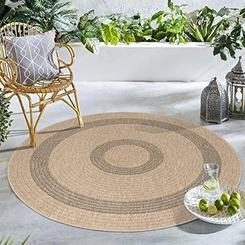 Carpetsale24 Runder In & Outdoor Teppich Wetterfest Sisal Optik Natur 80 cm Rund - Waschbarer Küchenteppich Wasserfest Flachgewebe Natur Optik Vintage Design Teppiche für Balkon Terrasse Wohnzimmer