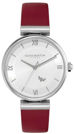 Olivia Burton Analog Quarzuhr für Damen Kollektion Minima BEE mit Rotes Lederarmband - 24000098