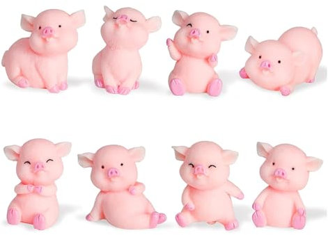 MUYAPAY Miniatur Schwein Figuren 8 Stück Rosa Schweinchen Ornamente Dekoration Ornamente Aus Harz Schwein Kuchen Cupcake Topper,für DIY Handwerk, Kuchen Dekoration, Fee Garten Decoratino