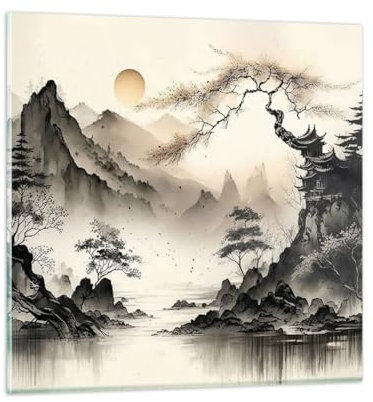 Bilder auf Glas 40x40cm Glasbild Asien Japan Sicht Klein Wanddeko Bild im Glas Schlafzimmer Küche Deko Wandbilder Dekoration Wohnzimmer Modern Wall Decor Glasdruck Wand Kunstdruck Art GAC40x40-5777
