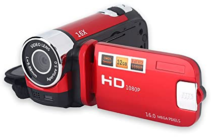 Cuifati Videocámara Digital, Cámara DV de Rotación Full HD 16X, Mini Cámara de Vídeo para Niños, Cámara de Vídeo Portátil Vintage, Cámara de Vídeo Profesional para Fiesta en Casa, (Rojo)