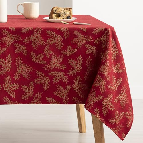 Gamusi Weihnachtstischdecke, Jacquard, goldener Draht, rechteckig, für Esszimmer, Weihnachtsdekoration, 140 x 240 cm, Rot