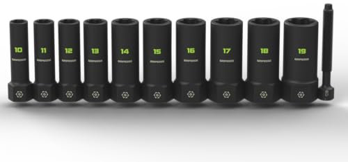 GRIPEDGE Tools | 10-PC – 3/8'' Drive Deep Metric RPT Socket Extractor Set | Sizes 10 – 19 MM | Removes Broken Studs, Stripped Bolts and Lug Nuts | Includes Premium EVA Foam Storage|