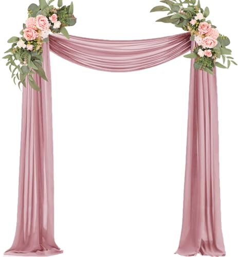 Dusty Rose Hochzeitsbogen-Drapierstoff, 73,7 cm x 6,8 m, durchscheinender Tüllstoff, Chiffon-Vorhänge für Hochzeit, Laube, Zeremonie, Party, Brautparty, Girlande, Stoffdekoration, Dusty Rose Stoff, 1