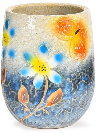 Sungmor 10.6 Inch Ceramic Succulent Plant Pot with Drainage Hole, Hand Painted Flower Pots for Plants, Unique Texture Decorative Planter for Indoor and Outdoor, Pottery Vase for Home Office Decor