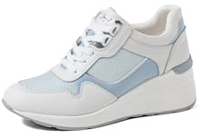 QUEEN HELENA Sneakers in Pelle con Zeppa Scarpe da Ginnastica Casual Donna QH7015 (Bianco e Blu, Sistema Taglie Calzature EU, Adulto, Donna, Numero, Media, 37)