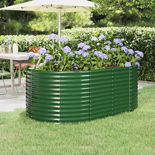 SECOLI Hochbeet Metall Oval Hochbeet Metall Grün Hochbeet Metall 175x100x68 Hochbeete für Garten Metall Hochbeet Garten & Balkon Pulverbeschichteter Stahl-Grün-175 x 100 x 68 cm