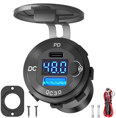 Toma USB de Alto Voltaje 12V 24V 36V 48V 60V Enchufe Cargador de Coche de Aluminio, PD 30W y QC Puerto USB del Coche a Prueba de Agua Encendedor de Cigarrillos Adaptador de Corriente DIY Kit