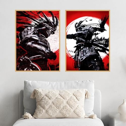 KAIDAARTLH Japanische Samurai Leinwand Bilder, Japanische Bushido Poster set, für Wohnzimmer Schlafzimmer Dekor, Rahmenlos(B,2x40x60cm)