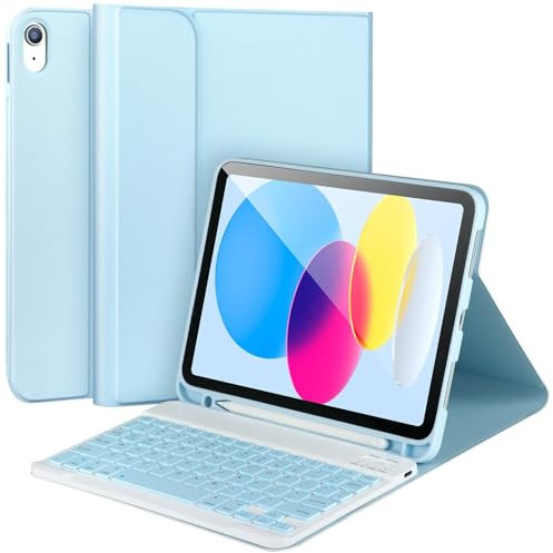 APHBZGE for iPad 11/10th Generation Case with Keyboard,Detachable Bluetooth Keyboard case for iPad A16 2025 11 inch/10th Gen 2022 10.9’’ with Pencil Holder, Square Keycaps,Blue