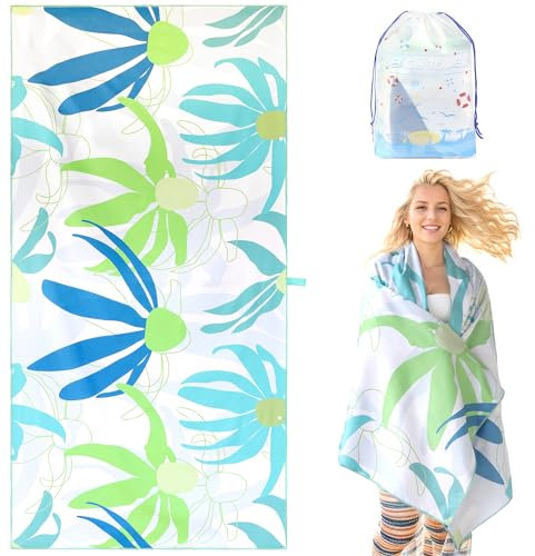LEcylankEr Strandtuch XXL 180x90 Strandtuch Mikrofaser für Herren Damen Anti-Sand Schnell Trocknend Strandhandtuch Groß für Strand/Poolside/Strandstuhl (Grüne Pflanzen)