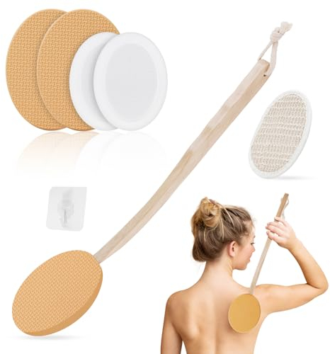 LOPHE Eincremehilfe für Rücken, 7-teiliges Set Rückeneincremhilfe mit Langem Stiel und 4 Austauschbaren Pads, Rückencremer Applikator Rückenbürste, Duschbad Körperwaschbürste Rückenpflege(Farbe)