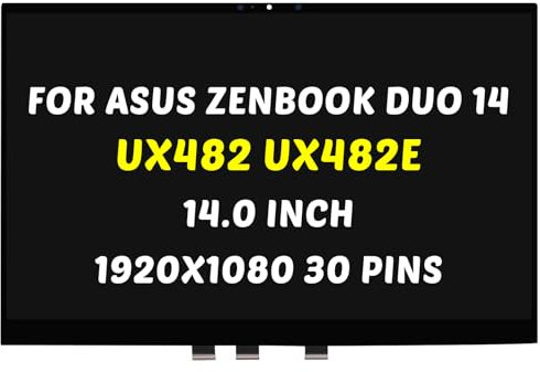 Replacement for ASUS ZenBook Duo 14 UX482 Display LCD UX482E UX482EA UX482EAR UX482EG UX482EGR UX482EA-DS71T LED + Bezel LCD Touch Screen Digitizer Assembly Full HD 1920X1080 14.0 30 Pins 60Hz